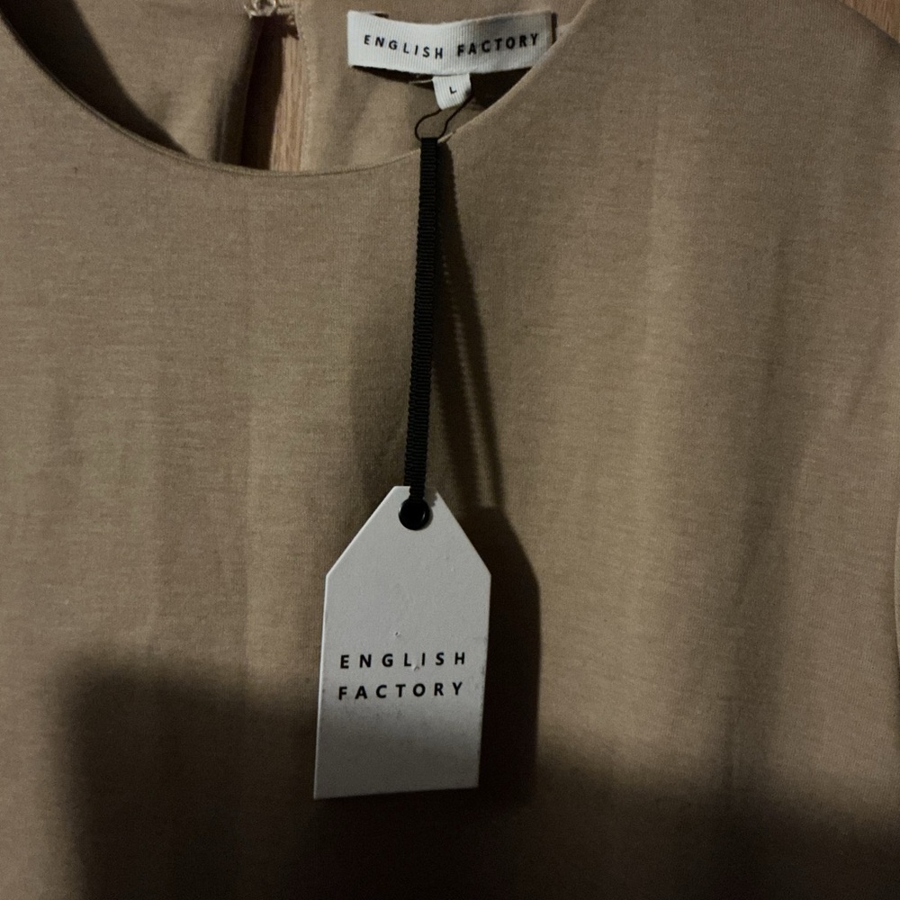 NWT English Factory Tan Short-Sleeve Ruffle-Hem Dress - Picture 7 of 9